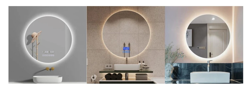 Antifog Round LED Bathroom Mirror Hotel Backlit LED Light Mirror with Digital Clock