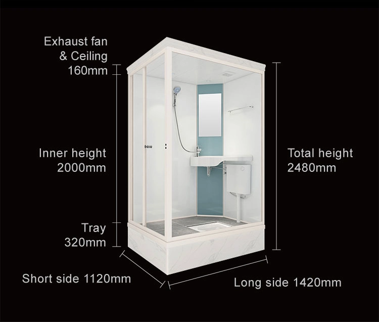 Custom Prefab Integrated Design Economical Portable Easy to Install Hotel Glass Panel Prefabricated Modular Complete Shower Bathroom Pod with Toilet